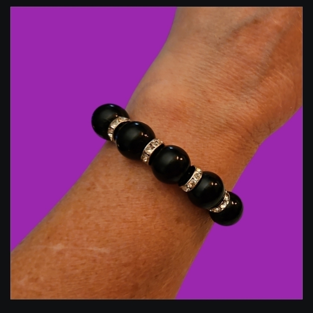 5/$25 Paparazzi Black Acrylic Beaded Macrame Adjustable Slide Bracelet